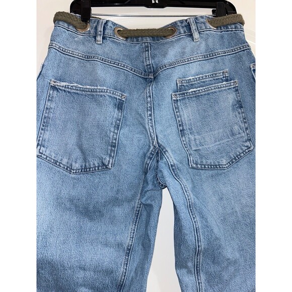 Free People Women’s Moxie Barrel Jeans size 26 NWOT Rope Belt Patched Distressed - Picture 7 of 9